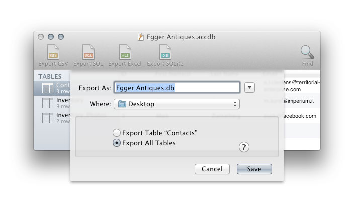 SQLite export Options
